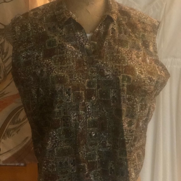 Vintage 1950’s Sanforized blouse- 100% cotton, abstract, sleeveless, with belt - Picture 4 of 7